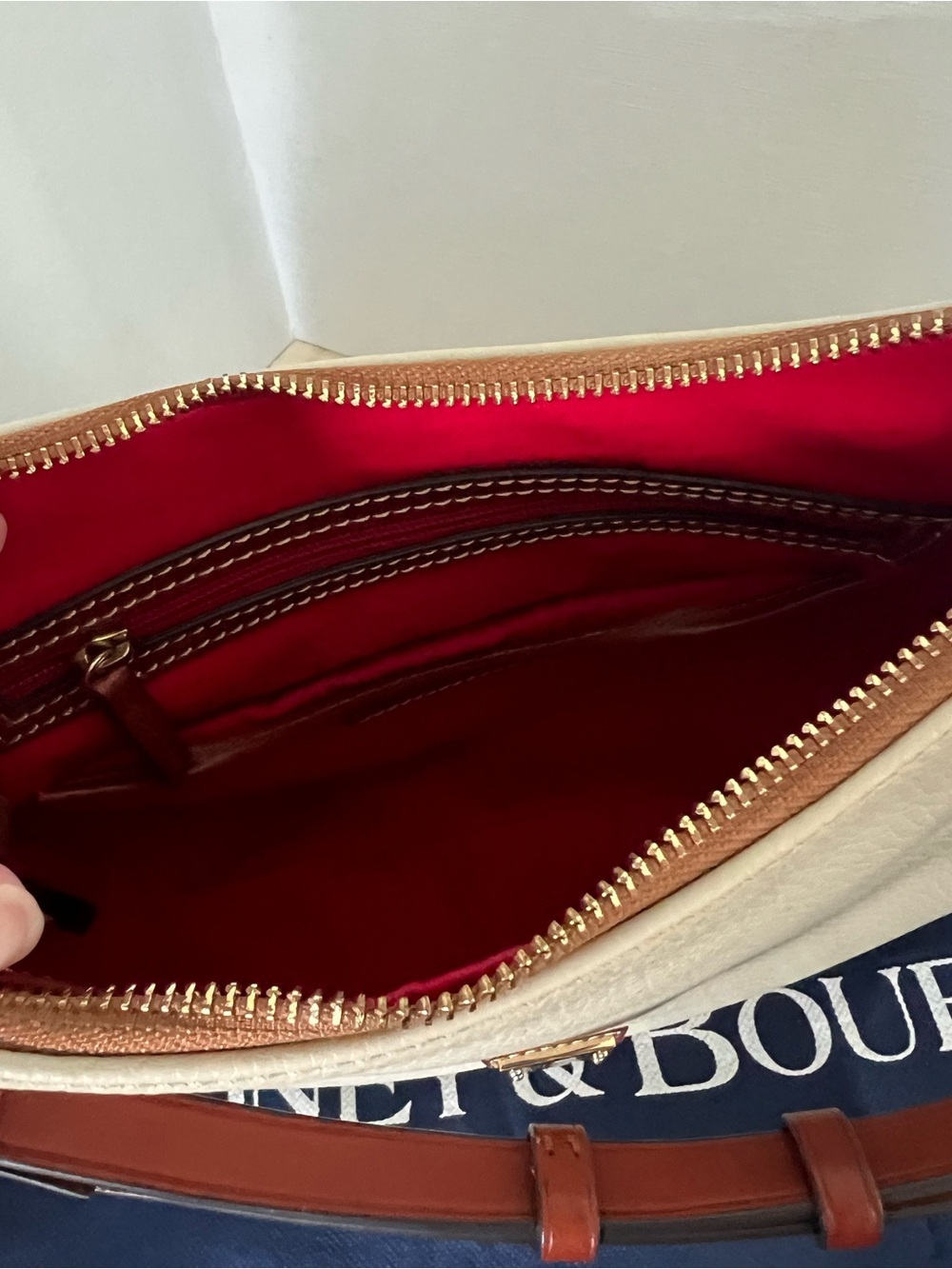 Dooney & Bourke Cream Pebble Leather Crossbody with Brown Trim - Picture 7 of 14